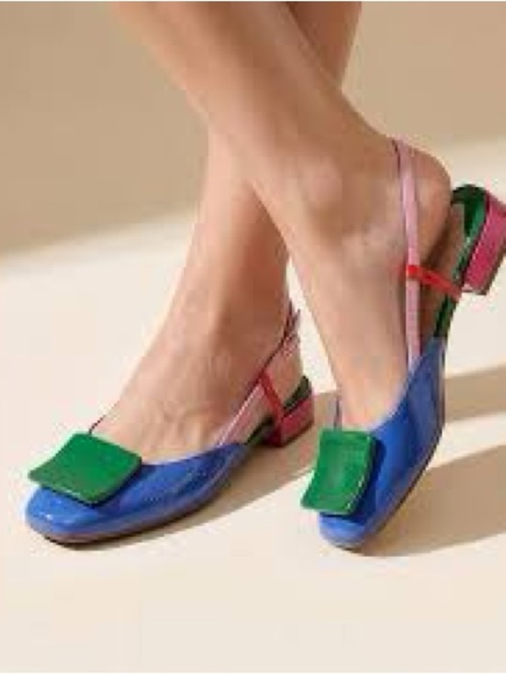 Alex Marie Blue, Green & Pink Slingback Block Heel Pumps
